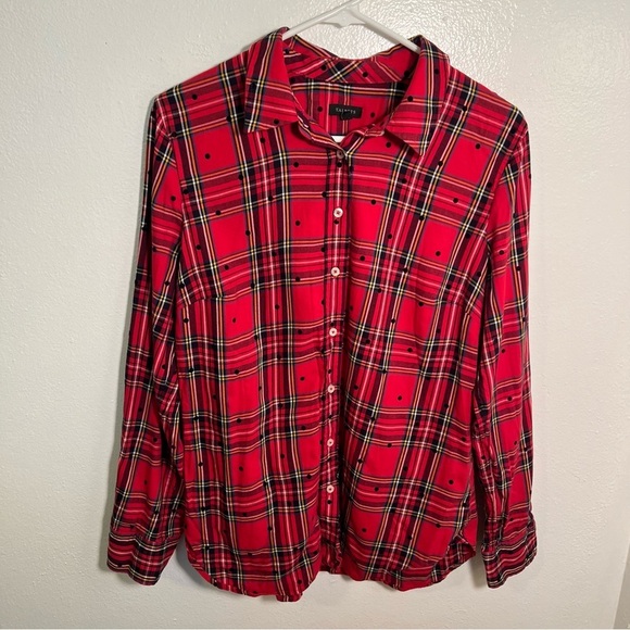 Talbots Cotton Button Front Shirt Mountain Dot Plaid M - Picture 2 of 9